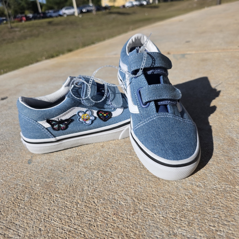 Kids Blue Denim Sneakers with Patches